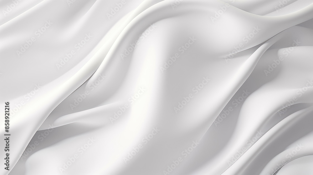 Obraz premium Soft white shiny satin silk swirl wave background banner - Abstract textile fabric material, backdrop texture for product display or text, Generative AI