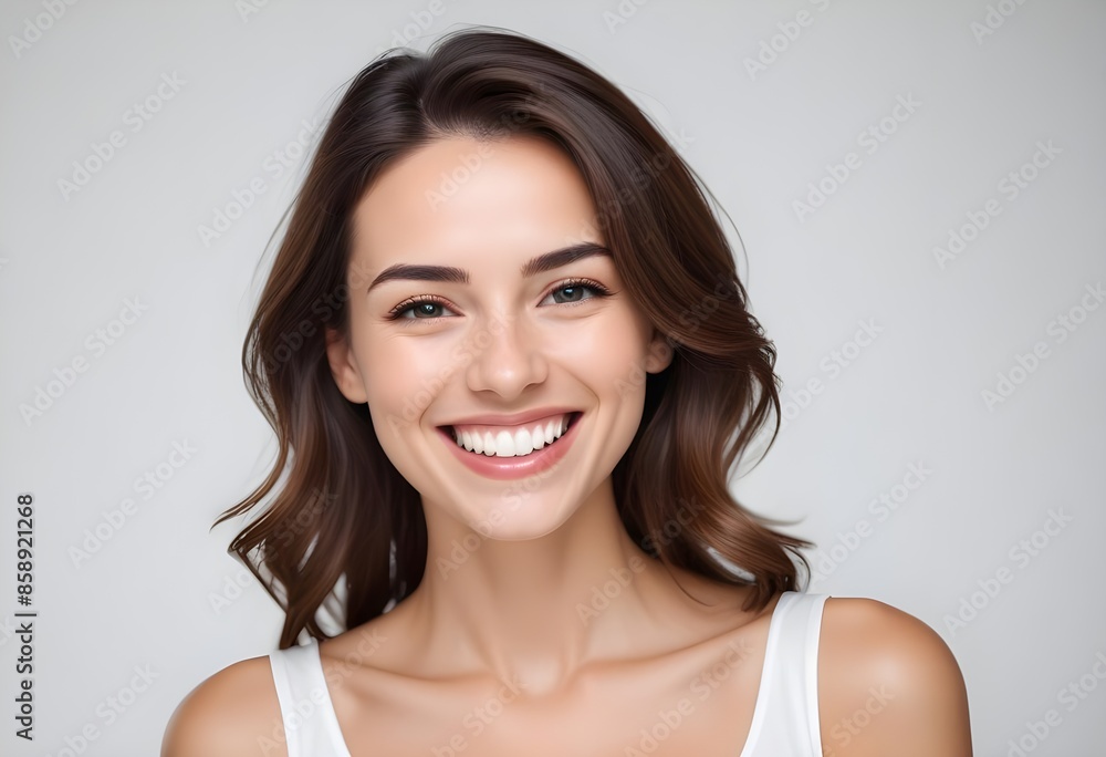 Positive smiling woman on white background Positive smiling woman on white background