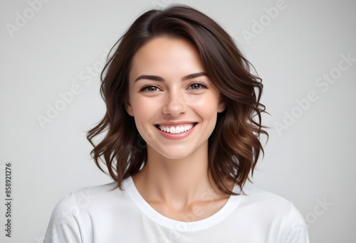 Positive smiling woman on white background