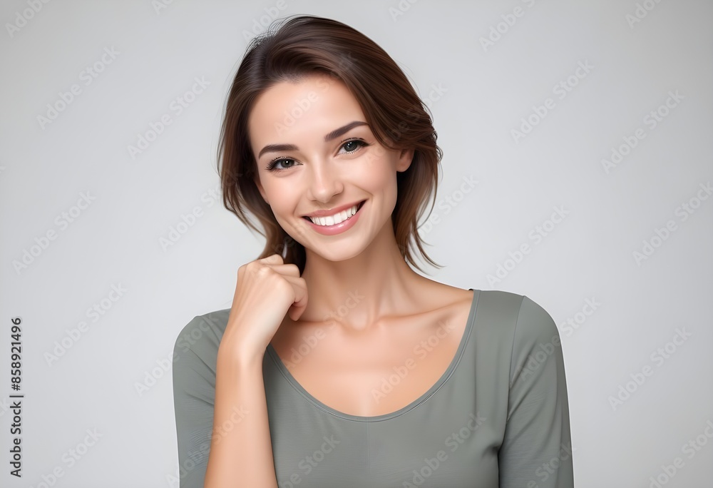 Positive smiling woman on white background Positive smiling woman on white background