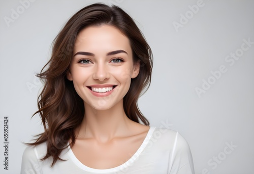 Positive smiling woman on white background
