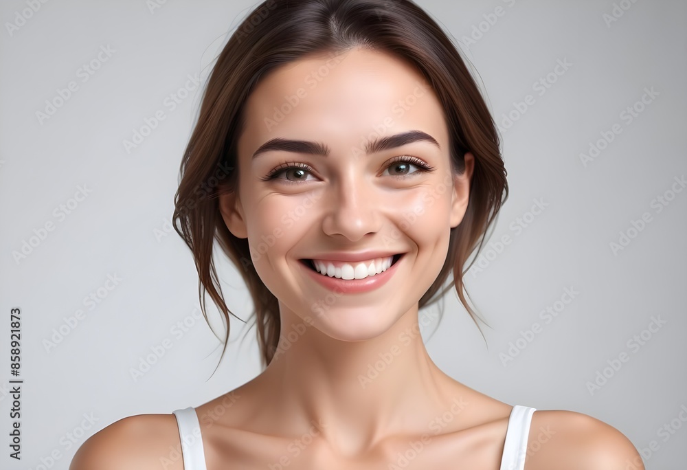Positive smiling woman on white background Positive smiling woman on white background