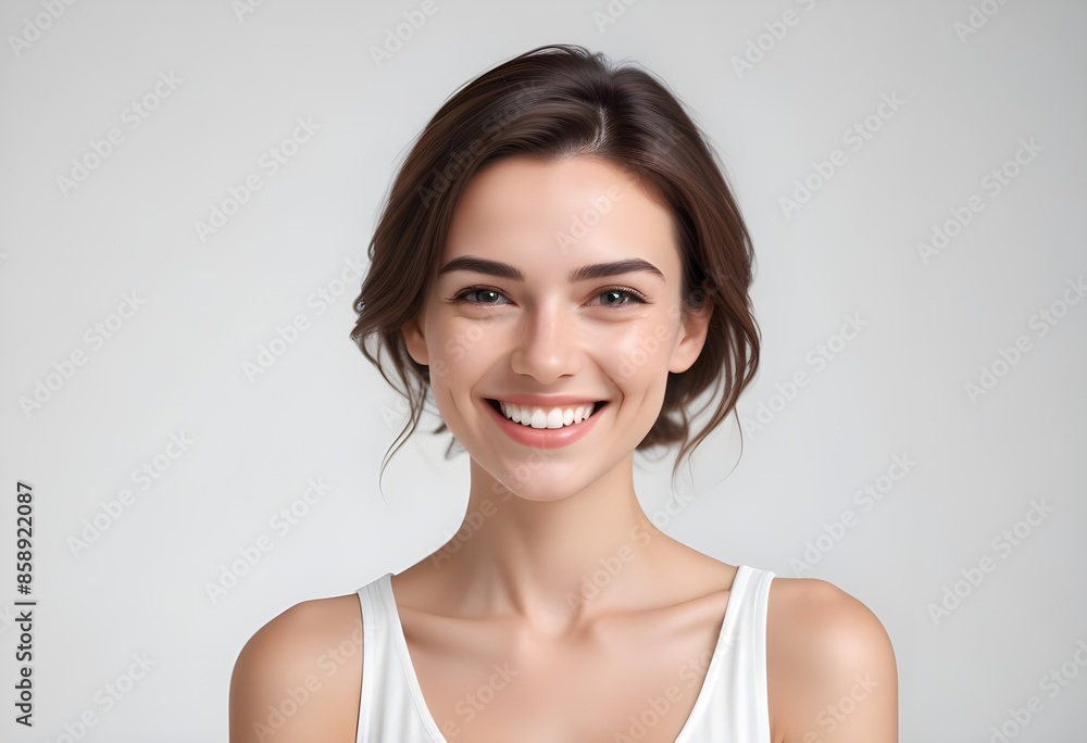 Positive smiling woman on white background Positive smiling woman on white background