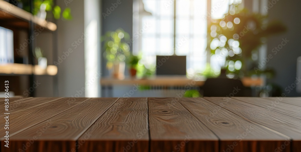 Empty wooden table in home office background. Rustic wooden table with a blurred home office background, perfect for product placement or design mockup. Empty wooden table in home office background. Rustic wooden table with a blurred home office background, perfect for product placement or design mockup.