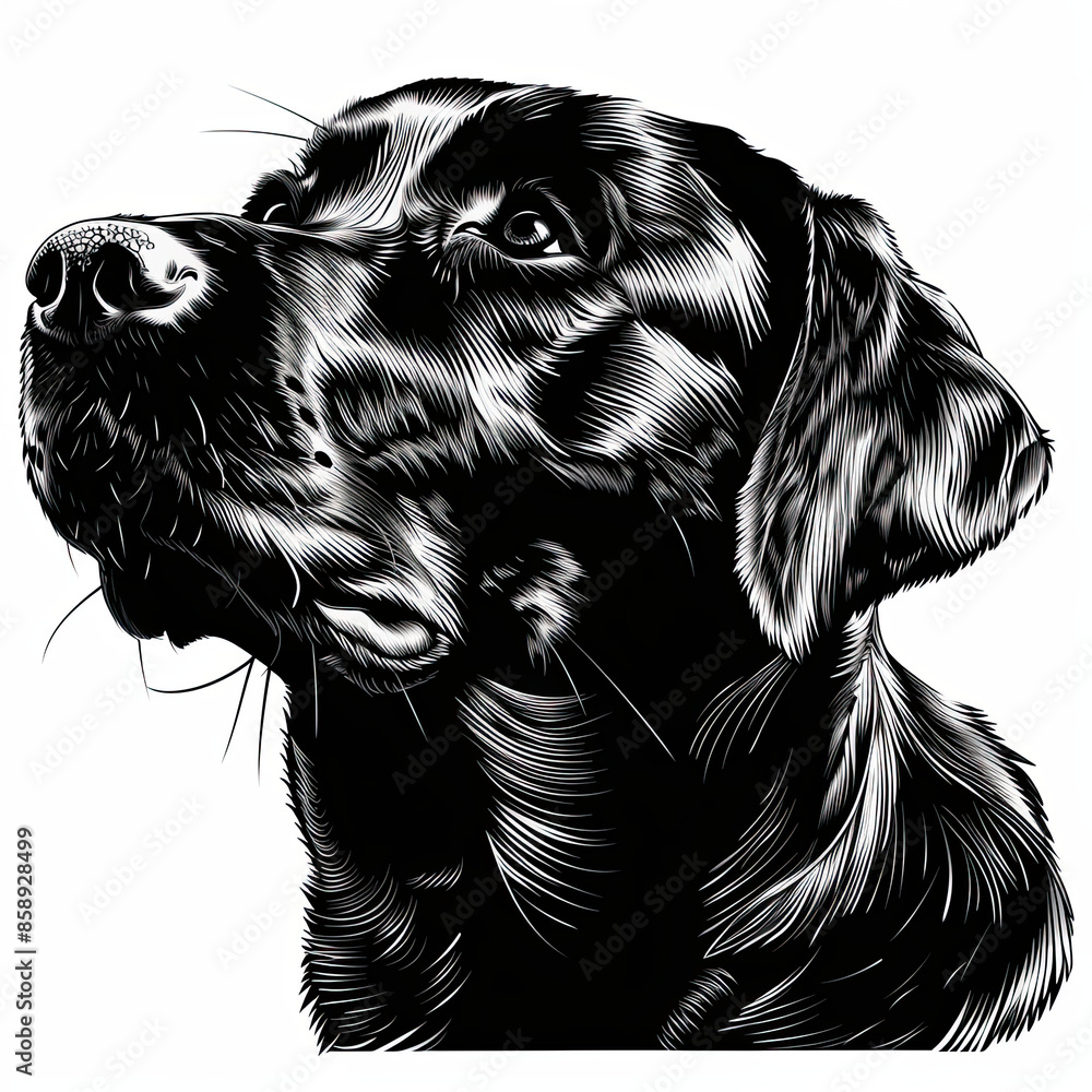A black and white drawing of a labrador retriever dog A black and white drawing of a labrador retriever dog