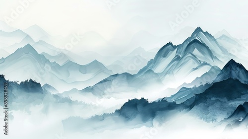 Wallpaper Mural Blue mountain range watercolor painting. Serene watercolor painting of blue mountains, capturing the tranquility of nature in an abstract and artistic style. Torontodigital.ca
