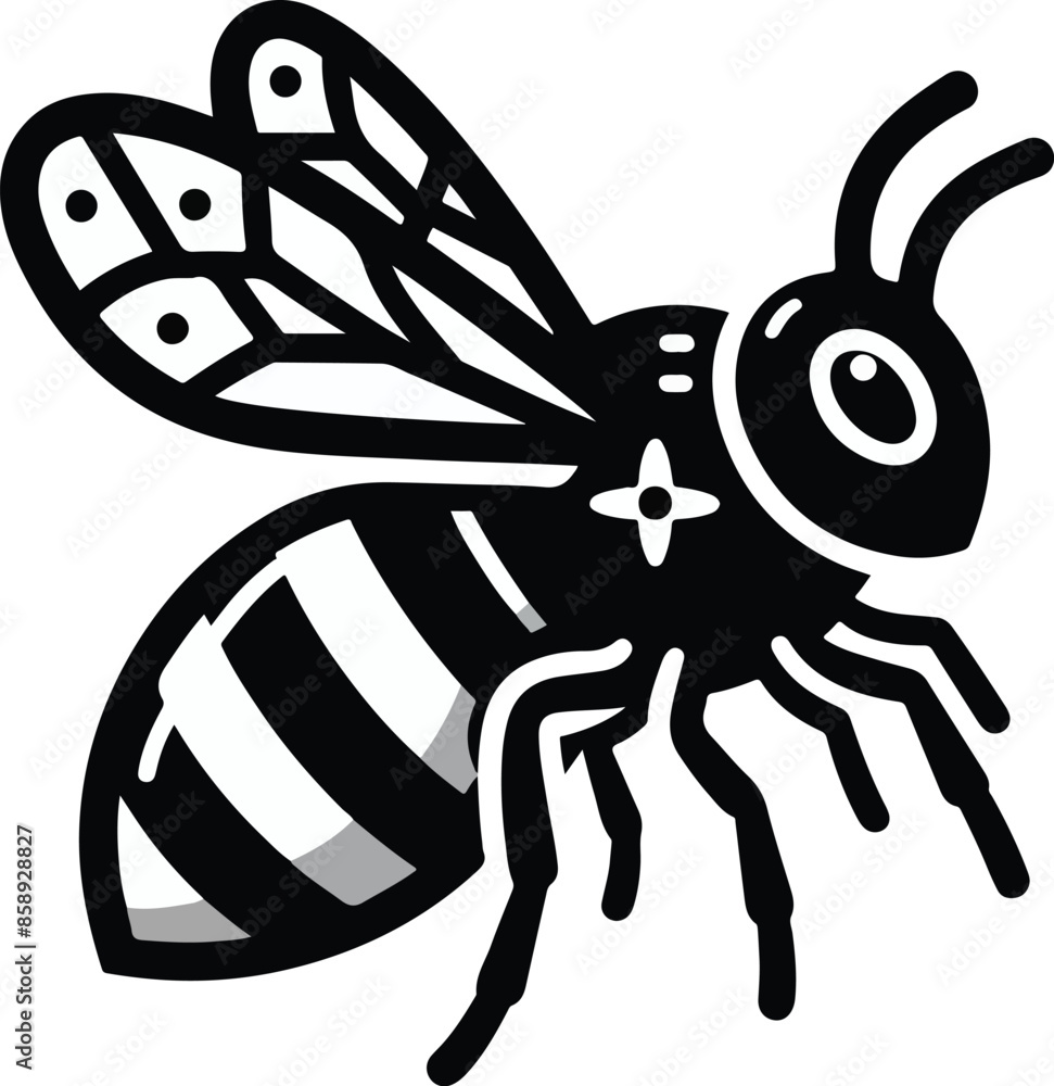 Cute bee black and white illustration Cute bee black and white illustration