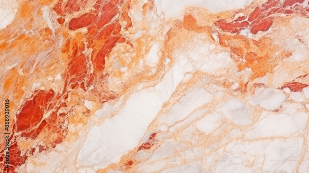 Fototapeta premium Abstract white orange red marble marbled stone wall texture luxury background banner pattern, Generative AI