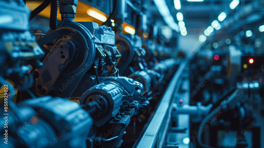 Fototapeta premium Robotic machinery processing raw materials in a textile manufacturing plant