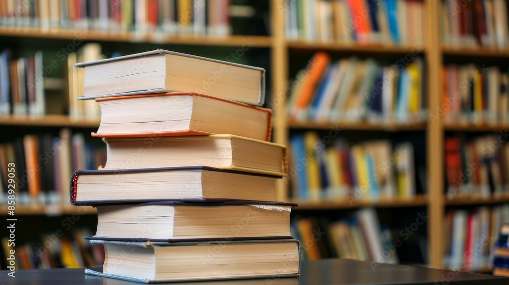 Stack of Books in a Library Setting Stack of Books in a Library Setting