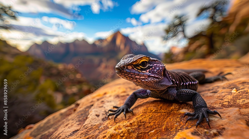 A lizard is sitting on top of a rock. A lizard is sitting on top of a rock.