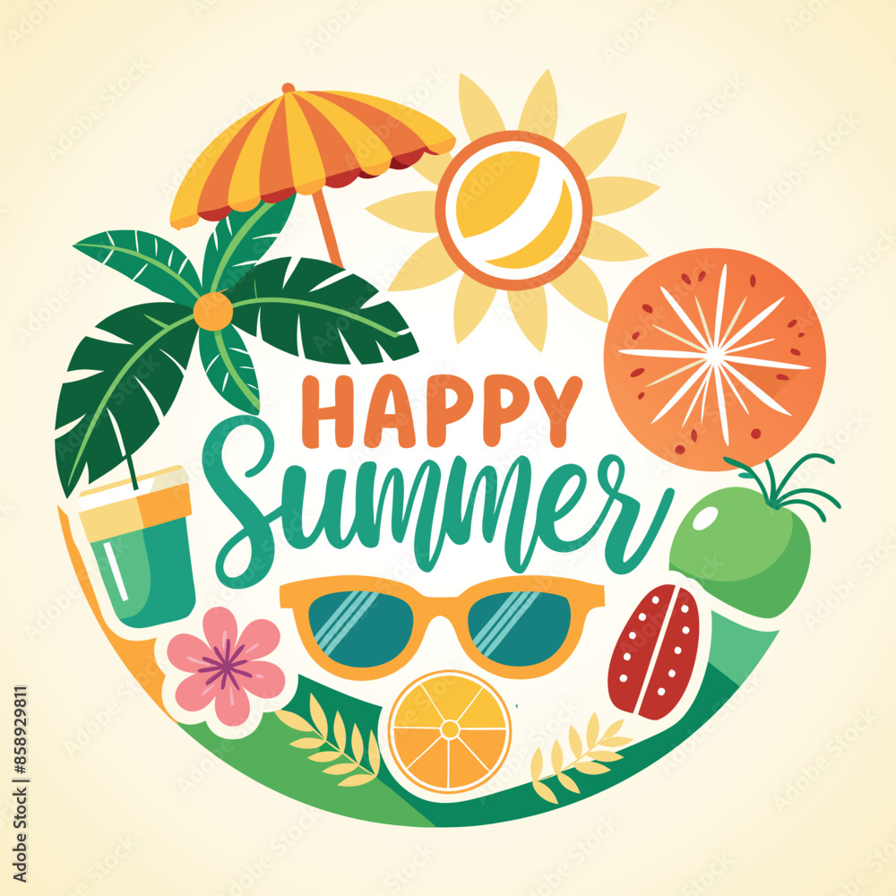 Naklejka premium Summer background with colorful elements