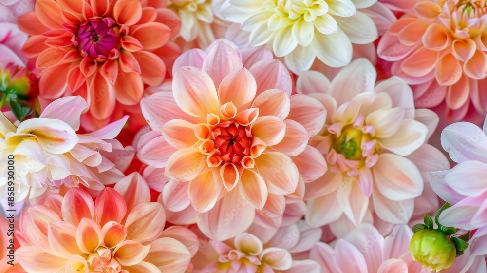 Obraz premium Close-Up of a Multi-Colored Dahlia Bouquet