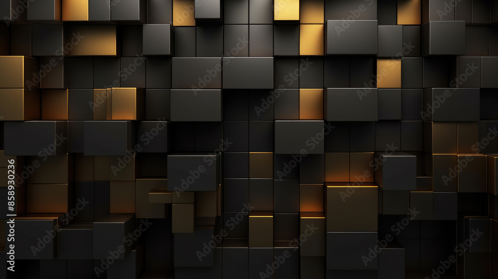 Abstract dark geometric luxurious noble gold black 3d texture wall with squares and rectangles background banner illustration panorama long, textured wallpaper, seamless pattern, Generative AI Abstract dark geometric luxurious noble gold black 3d texture wall with squares and rectangles background banner illustration panorama long, textured wallpaper, seamless pattern, Generative AI