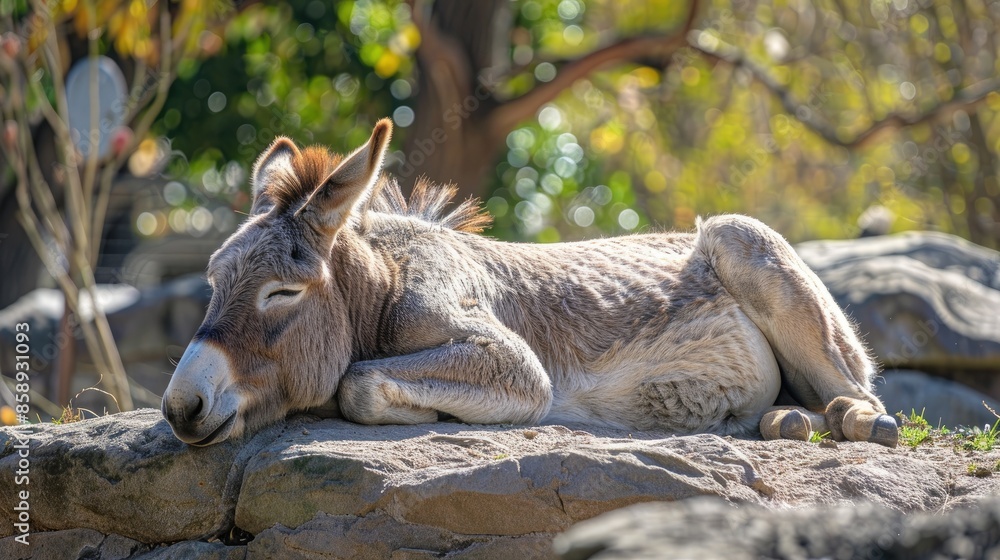 Donkey lounging in the sun at the zoo Donkey lounging in the sun at the zoo
