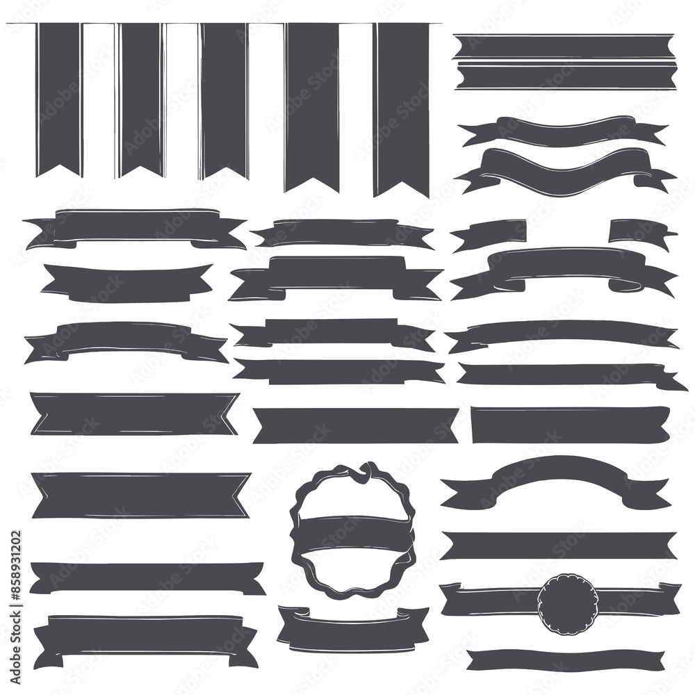 Banner ribbon silhouette vector black shape Banner ribbon silhouette vector black shape