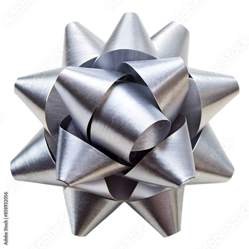 Silver gift bow isolated on transparent background