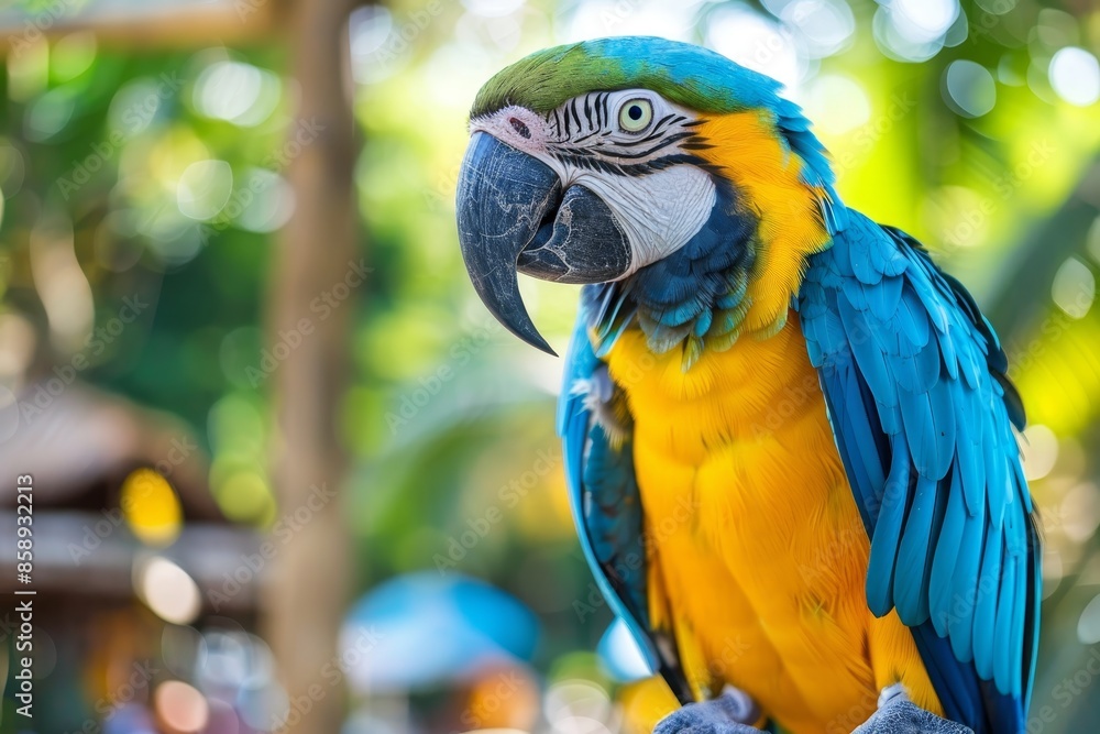 Detailed close up view of a colorful parrot perched gracefully on a cage bar for search relevance Detailed close up view of a colorful parrot perched gracefully on a cage bar for search relevance
