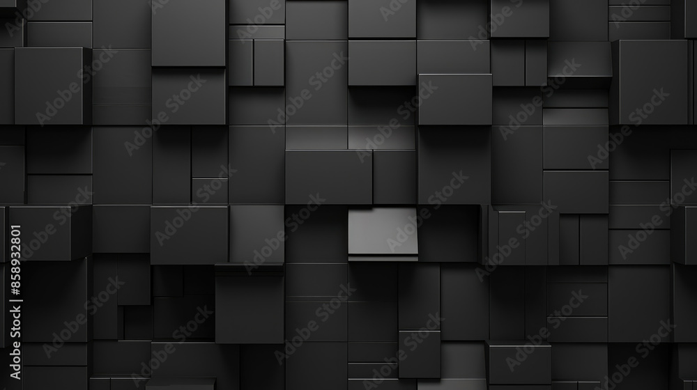 Abstract dark geometric black anthracite 3d texture wall with squares and rectangles background banner illustration, textured wallpaper, Generative AI Abstract dark geometric black anthracite 3d texture wall with squares and rectangles background banner illustration, textured wallpaper, Generative AI