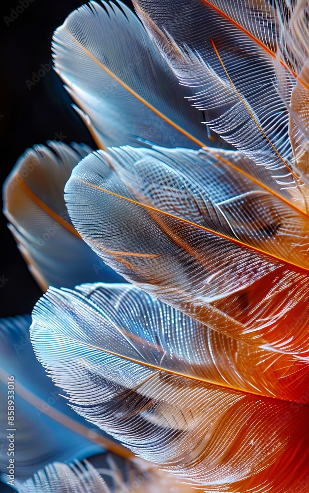 Obraz premium A close up of a feather with orange and blue feathers.