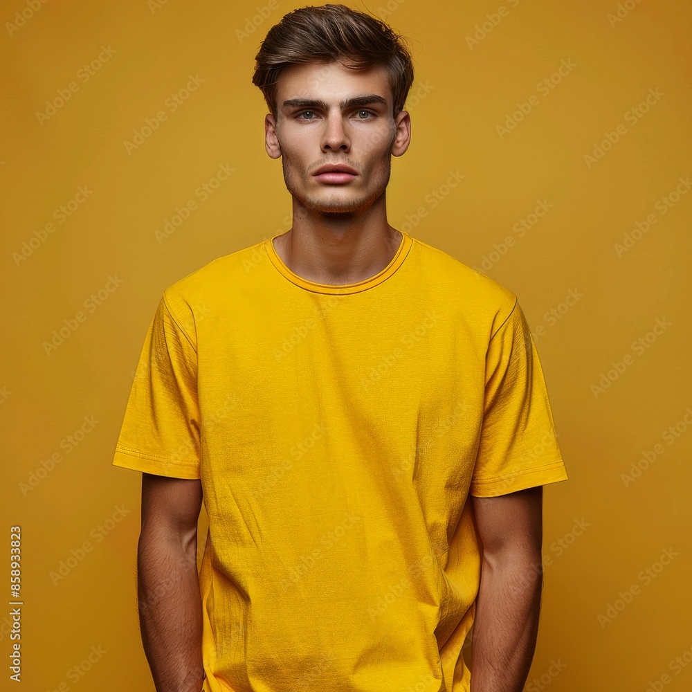 Man in Yellow T-Shirt Against Yellow Background Man in Yellow T-Shirt Against Yellow Background