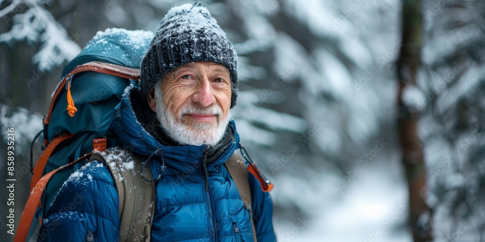 Senior Man Hiking in Winter Mountains Senior Man Hiking in Winter Mountains
