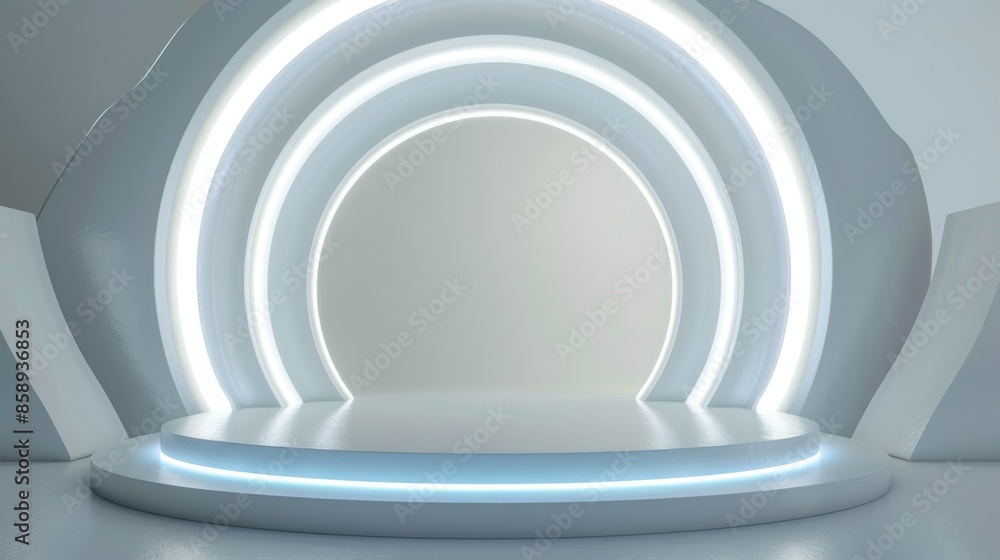 Fototapeta premium Abstract Futuristic White Circular Stage with Glowing Lights