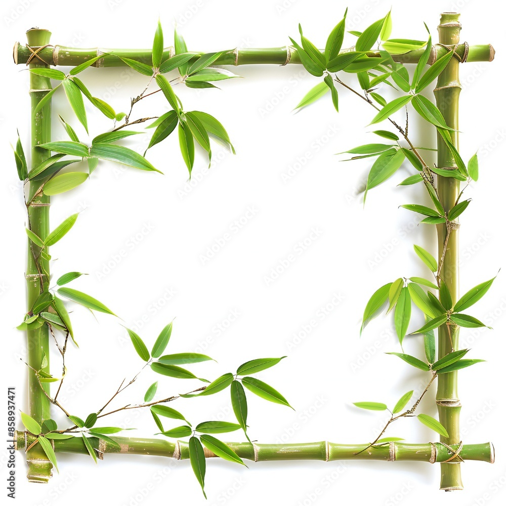 Bamboo frame, white background, isolated Generative Ai Bamboo frame, white background, isolated Generative Ai