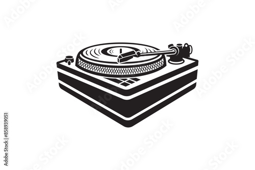 illustration in retro style with DJ console. hand drawn turntable on black and white colors
