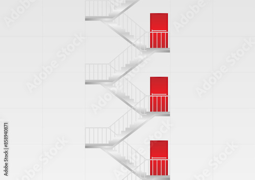 Emergency Exit Stair. Fire Exit Stair. Vector Illustration.