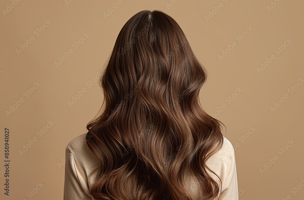 Fototapeta premium Portrait of a beautiful girl with luxurious curly long hair,Lively hair,copy space,Back view concept.