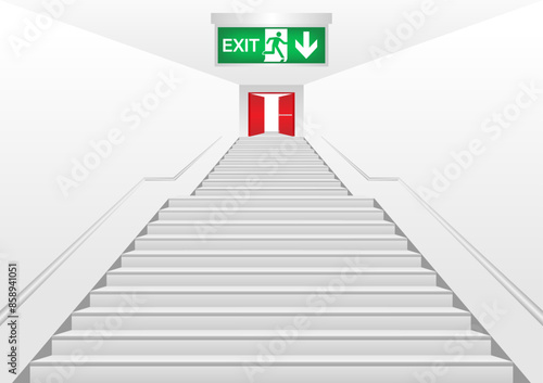 Emergency Exit Stair. Fire Exit Stair. Vector Illustration.