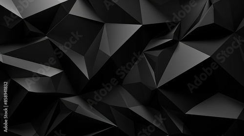 Abstract 3d texture, black crystal background, faceted texture, macro panorama, wide panoramic polygonal wallpaper, Generative AI