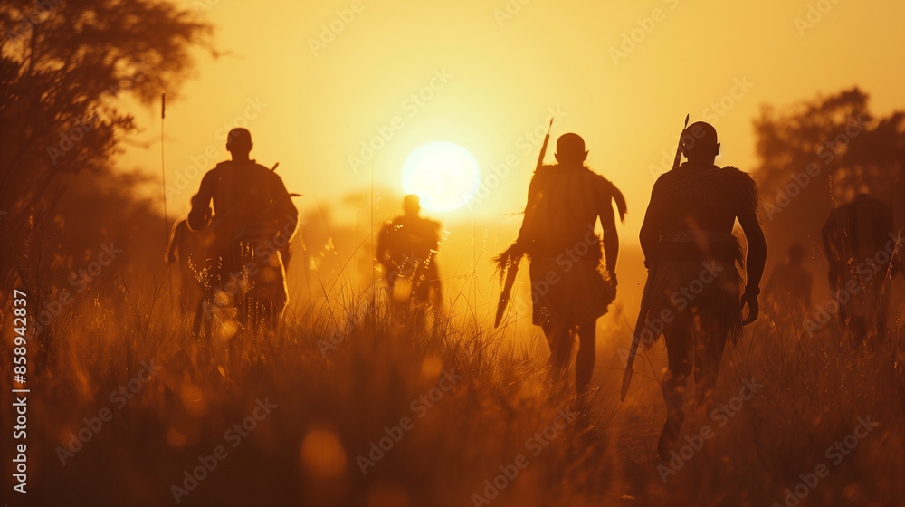 Fototapeta premium African tribal warriors hunting