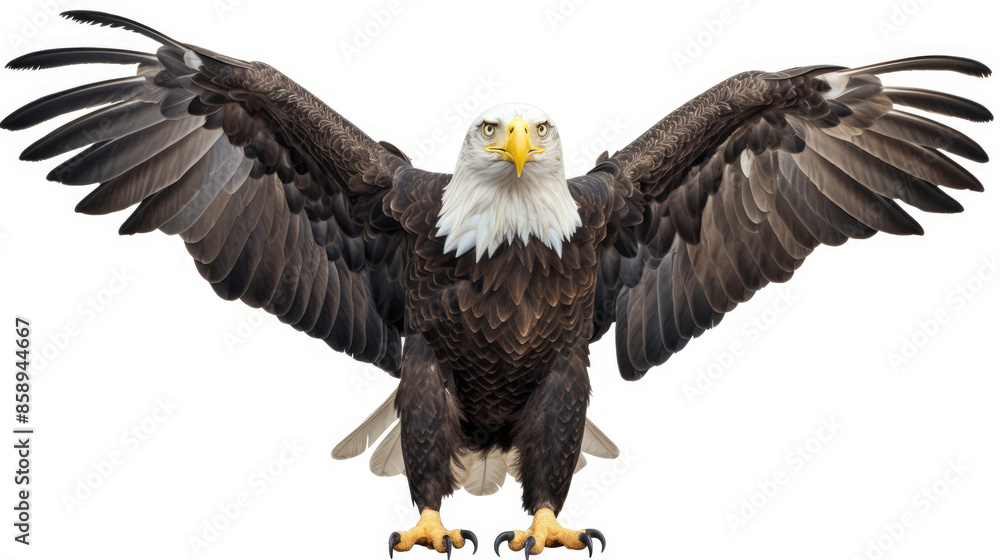 Obraz premium America animals wildlife birds north american eagles banner panorama - Collection closeup of bald eagle (haliaeetus leucocephalus) from the head, portrait, isolated on white background, Generative AI