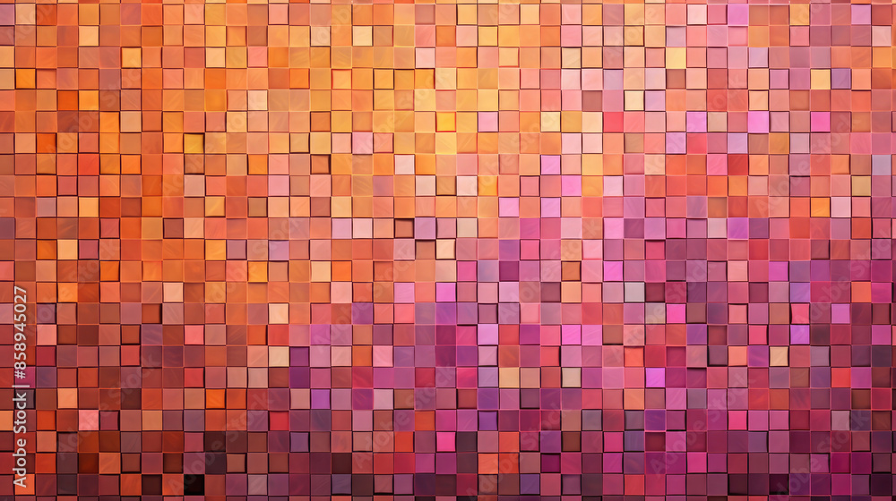 Abstract pink orange black square mosaic tile wall texture background banner panorama, with textured seamless geometric shapes retro pattern, Generative AI Abstract pink orange black square mosaic tile wall texture background banner panorama, with textured seamless geometric shapes retro pattern, Generative AI