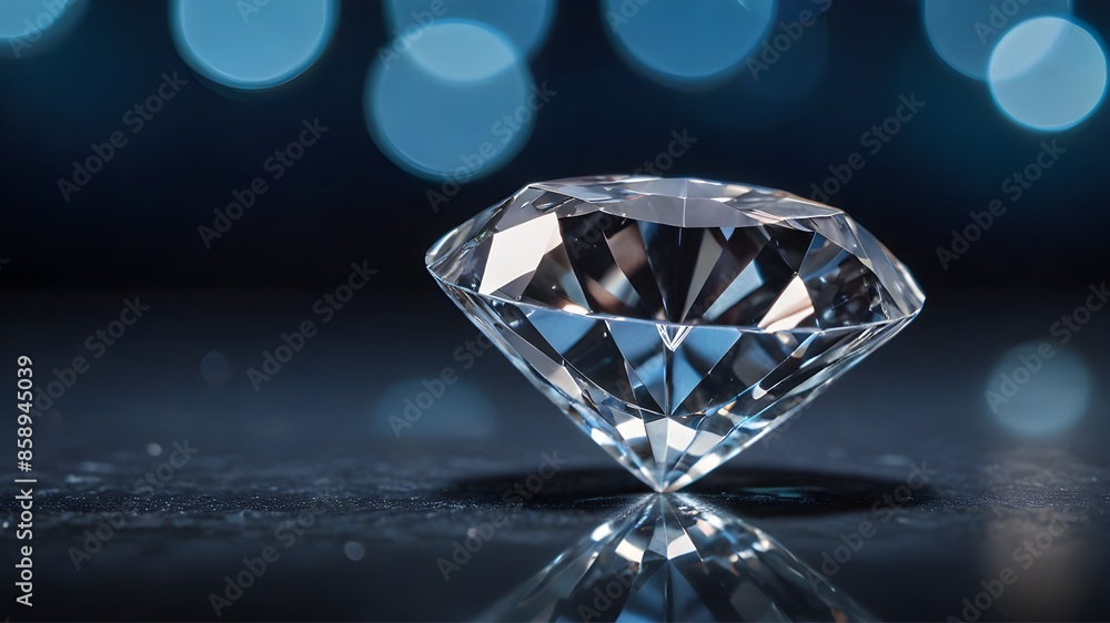 A close-up image of a single, faceted diamond resting on a dark, reflective surface, with a blurred, blue-toned background. A close-up image of a single, faceted diamond resting on a dark, reflective surface, with a blurred, blue-toned background.