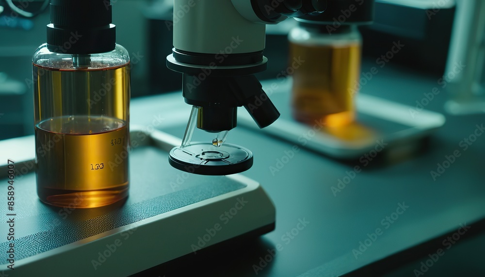 Scientist or doctor wear medical protective mask looking at blood samples under microscope.16:9 style