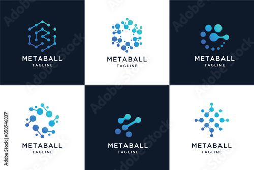 Set of technology globe logo with molecule concept.