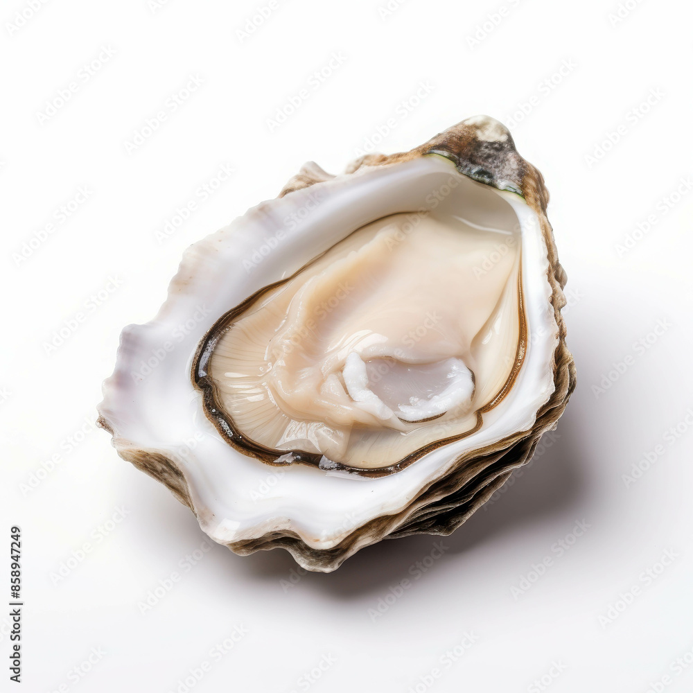 Fresh Oyster in Shell Appearing Delicious on a White Background Fresh Oyster in Shell Appearing Delicious on a White Background