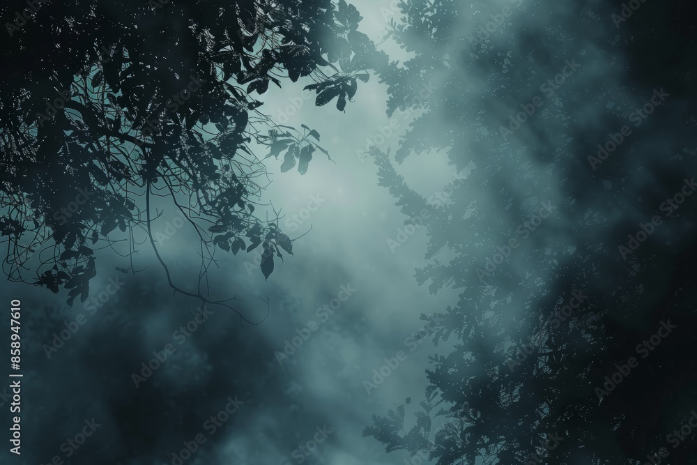 Dark mystic foggy forest background. AI generative Dark mystic foggy forest background. AI generative