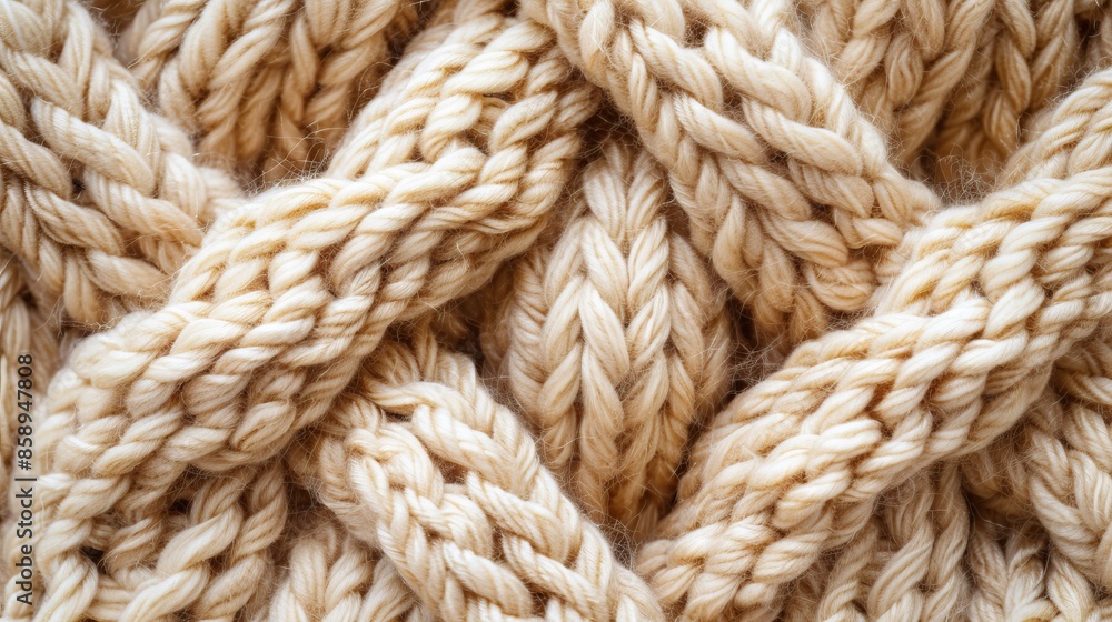 Background texture of beige knitted things from thick woolen,Texture of beige big knit blanket,Large knitting,big yarn. Background texture of beige knitted things from thick woolen,Texture of beige big knit blanket,Large knitting,big yarn.