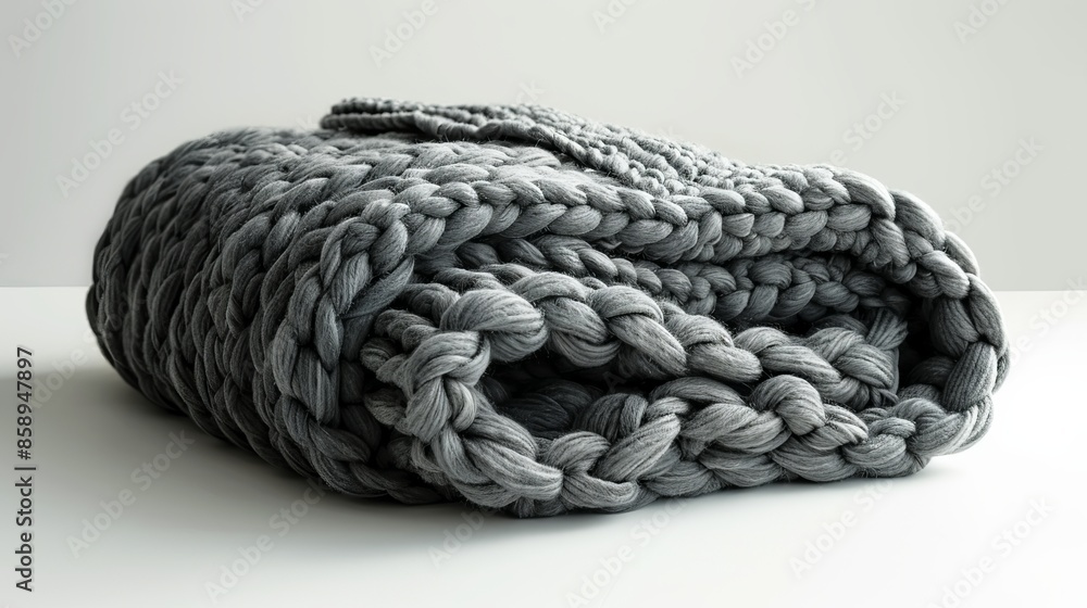 Chunky knit blankets folded on white background,Blanket of thick yarn. Chunky knit blankets folded on white background,Blanket of thick yarn.