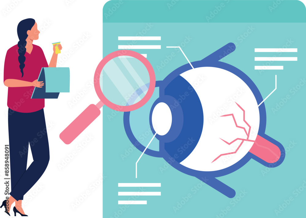 The girl is looking at the human eye ball. The girl is looking at the human eye ball.