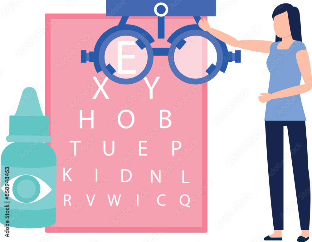 The girl is pointing to the snellen chart. The girl is pointing to the snellen chart.