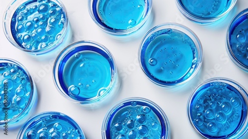 Cobalt chloride solution in Petri dishes on white background showing scientific concept photo