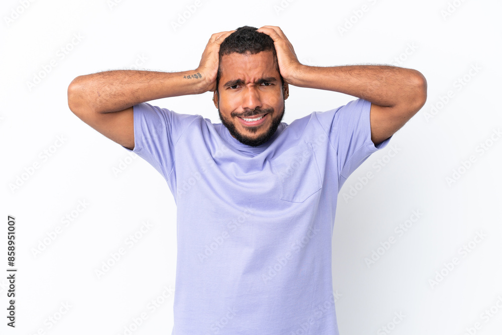 Young Ecuadorian man isolated on white background doing nervous gesture Young Ecuadorian man isolated on white background doing nervous gesture