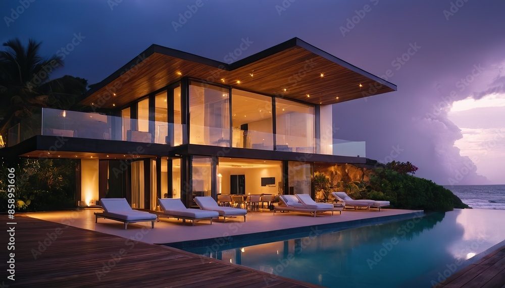 Fototapeta premium Lighting storm over a suburban house
