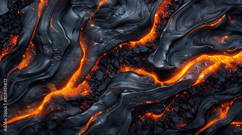 A black background with orange glowing lava flowing through it, creating an abstract and dynamic pattern. The texture of the lava adds depth to the design, making for a visually striking wallpaper or A black background with orange glowing lava flowing through it, creating an abstract and dynamic pattern. The texture of the lava adds depth to the design, making for a visually striking wallpaper or