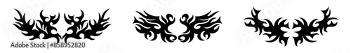 Horizontal symmetrical wings in the style of Gothic ornament. Trendy neo-tribal tattoo design elements. Vector art